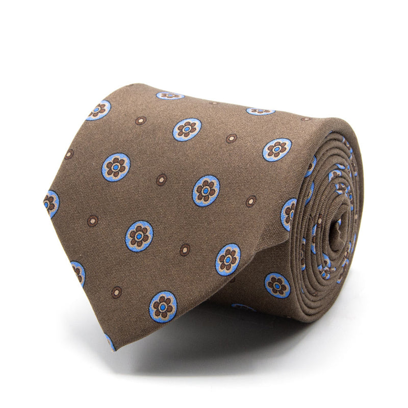 Braune Krawatte aus Shantung-Seide mit Blüten-Muster von BGENTS