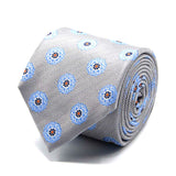 Graue Seiden-Jacquard Krawatte mit blauem Blüten-Muster von BGENTS