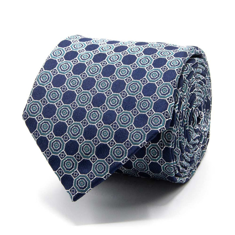 Seiden-Jacquard Krawatte in Blau mit geometrischem Muster in Petrol von BGENTS