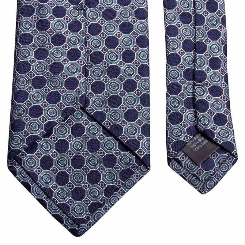 Seiden-Jacquard Krawatte in Blau mit geometrischem Muster in Petrol von BGENTS Rückseite