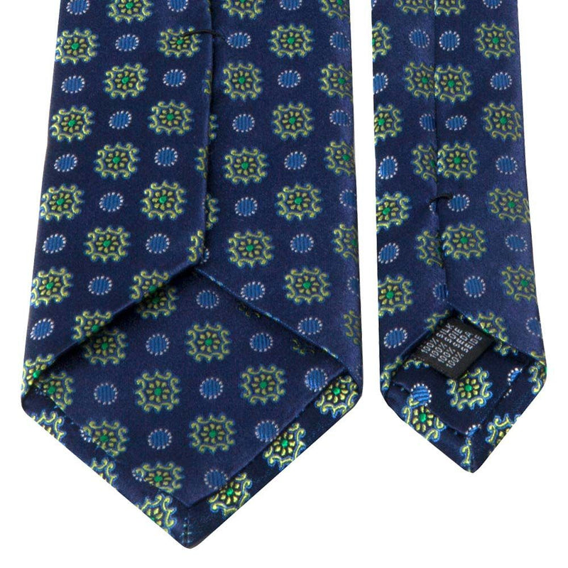 Dunkelblaue Seiden-Jacquard Krawatte mit geometrischem Muster von BGENTS Rückseite