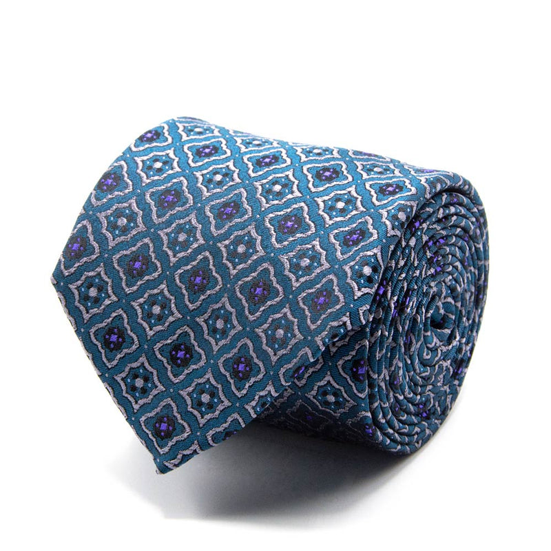 Seiden-Jacquard Krawatte in Petrol mit geometrischem Muster von BGENTS