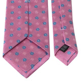Rosa Seiden-Jacquard Krawatte mit hellblauem Blüten-Muster von BGENTS Rückseite