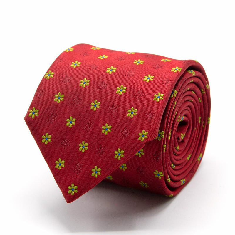 Rote Seiden-Jacquard Krawatte mit grünem Blüten-Muster von BGENTS