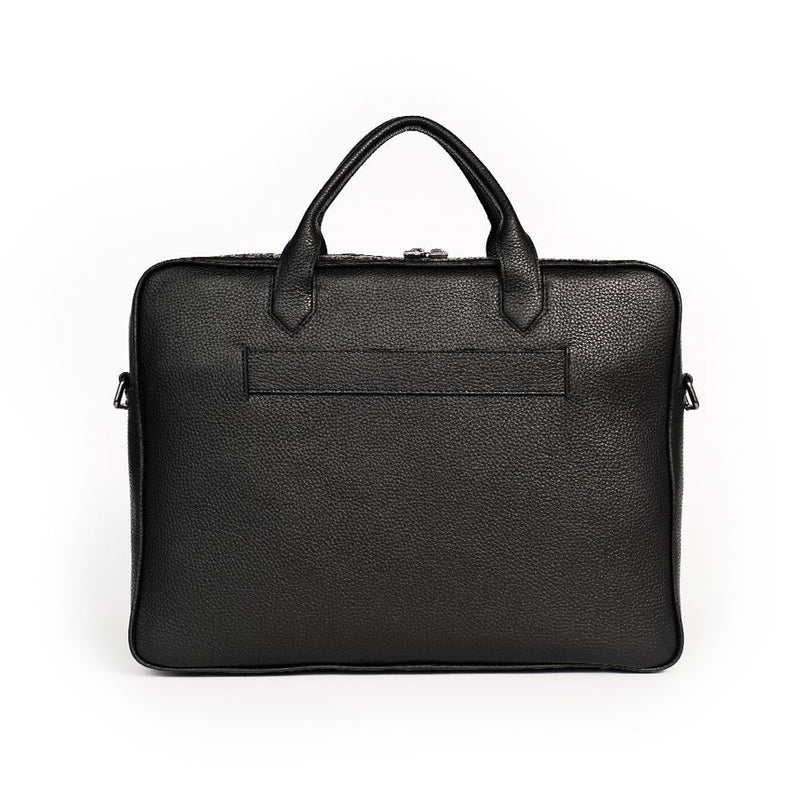 Akten- und Laptoptasche aus genarbtem Leder in Schwarz von BGENTS Rückseite