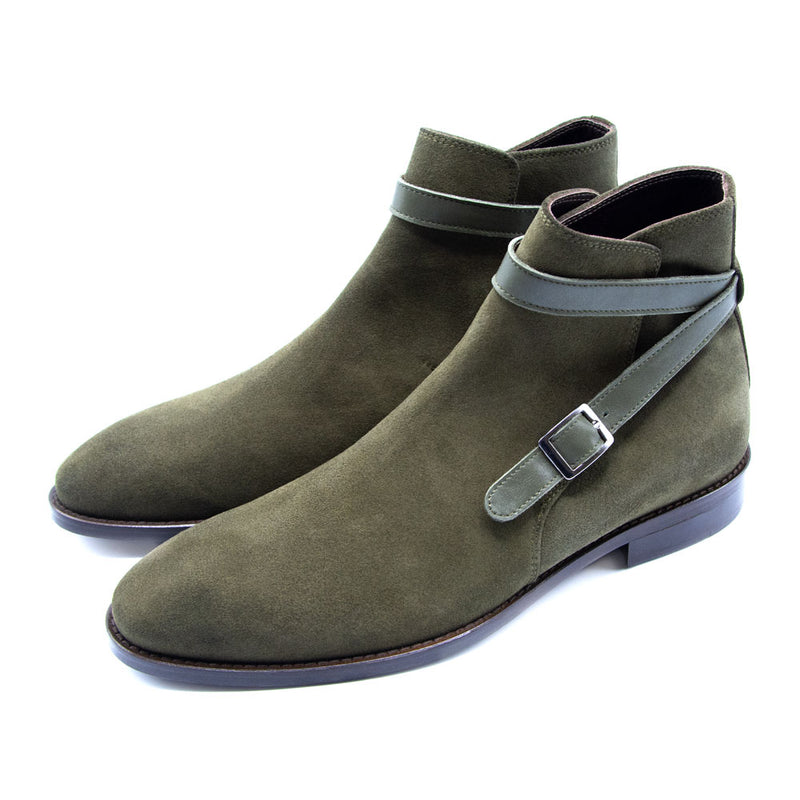 Jodhpur Boots aus Veloursleder in Olive