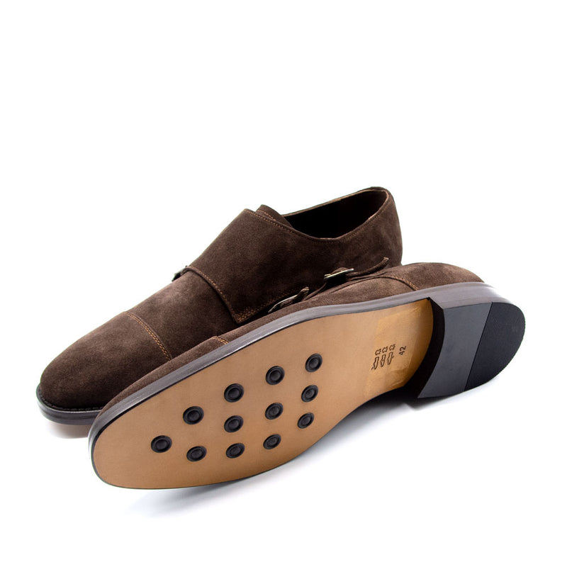 Double Monks Shoes aus Veloursleder in Braun