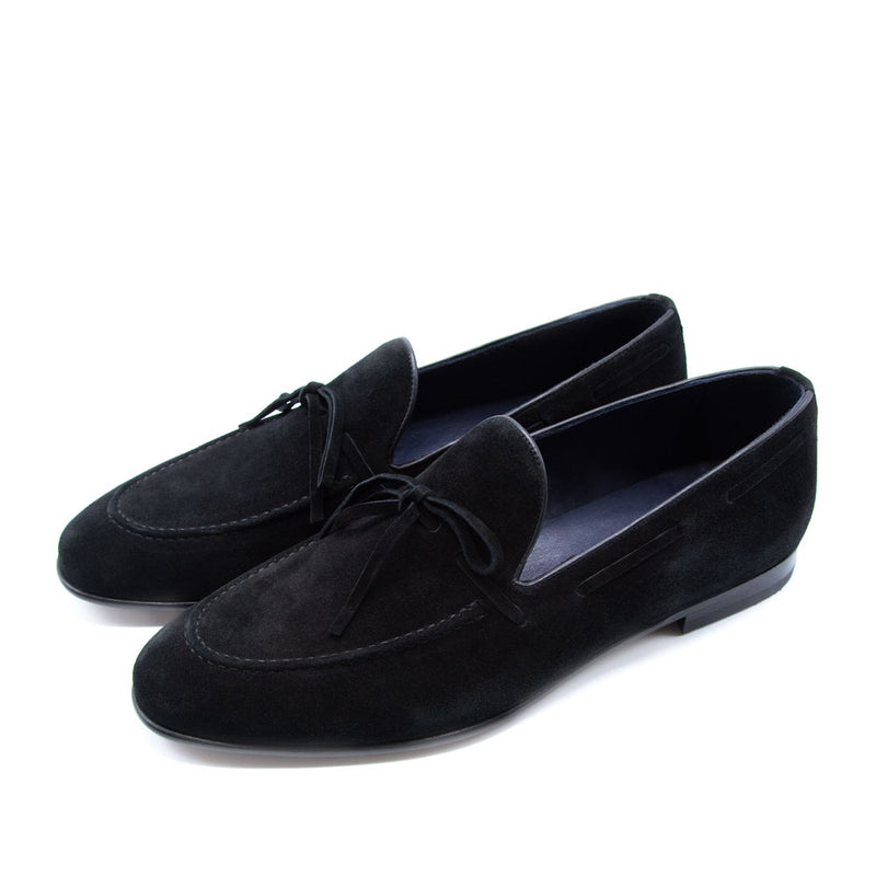 Loafer aus Veloursleder mit Schleife in Schwarz