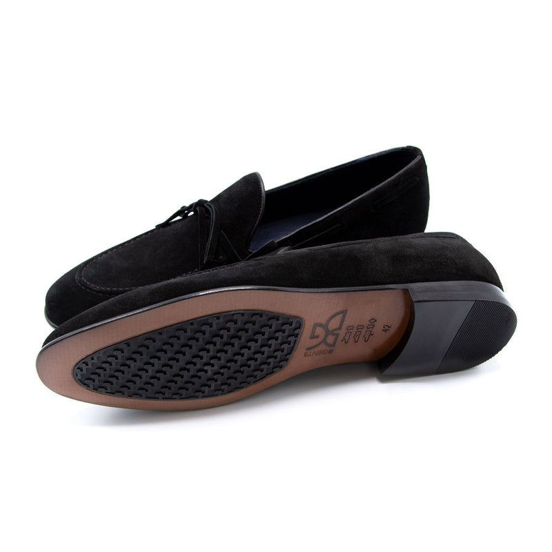 Loafer aus Veloursleder mit Schleife in Schwarz