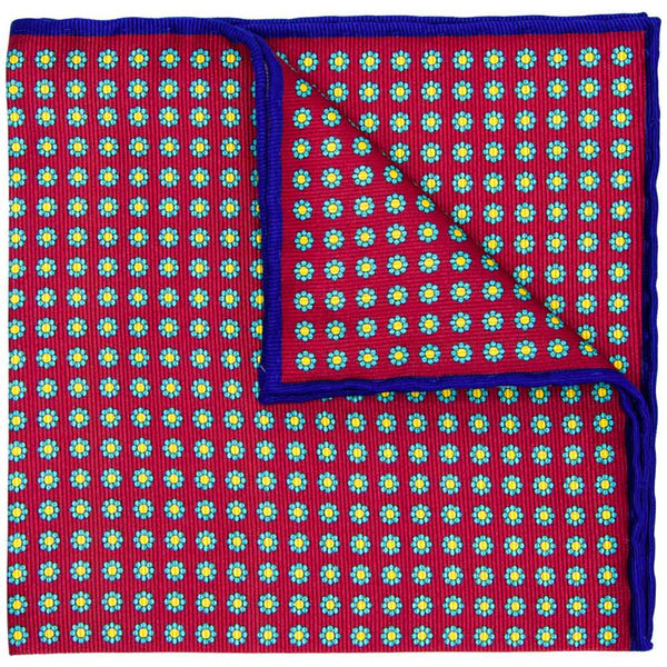 Handrolliertes Mogador-Einstecktuch in Rot mit Blüten-Muster von BGENTS gelegt
