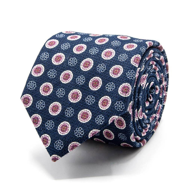 Dunkelblaue Giro Inglese-Krawatte mit Blüten-Muster von BGENTS