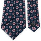 Dunkelblaue Giro Inglese-Krawatte mit Blüten-Muster von BGENTS Rückseite