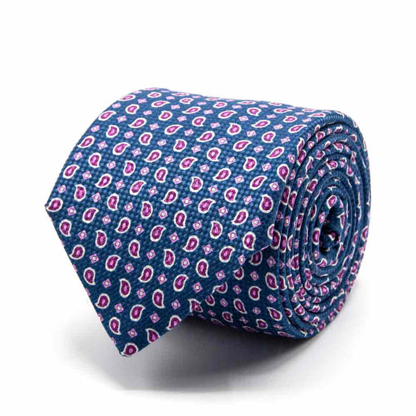 Dunkelblaue Panama-Krawatte mit Paisley-Muster von BGENTS