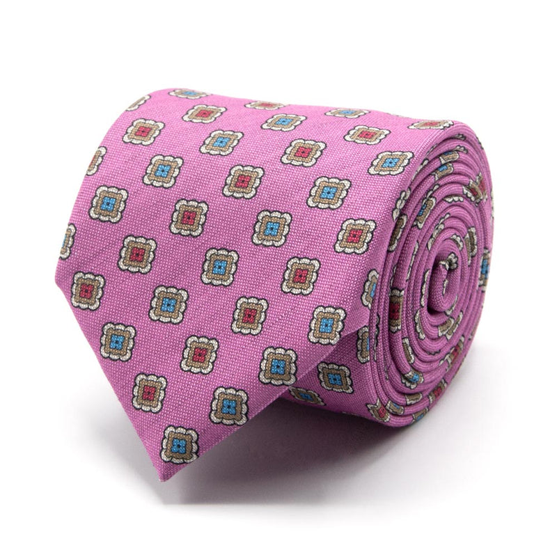 Rosa Krawatte aus Baumwoll-/Leinen-Gemisch mit geometrischem Muster von BGENTS