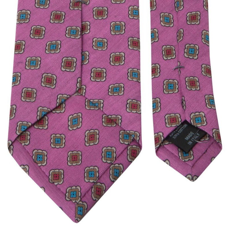 Rosa Krawatte aus Baumwoll-/Leinen-Gemisch mit geometrischem Muster von BGENTS Rückseite