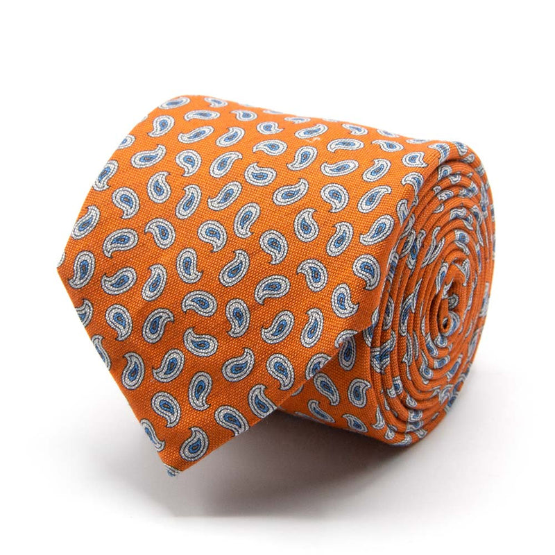 Krawatte aus Baumwoll-/Leinen-Gemisch in Orange mit Paisley-Muster von BGENTS