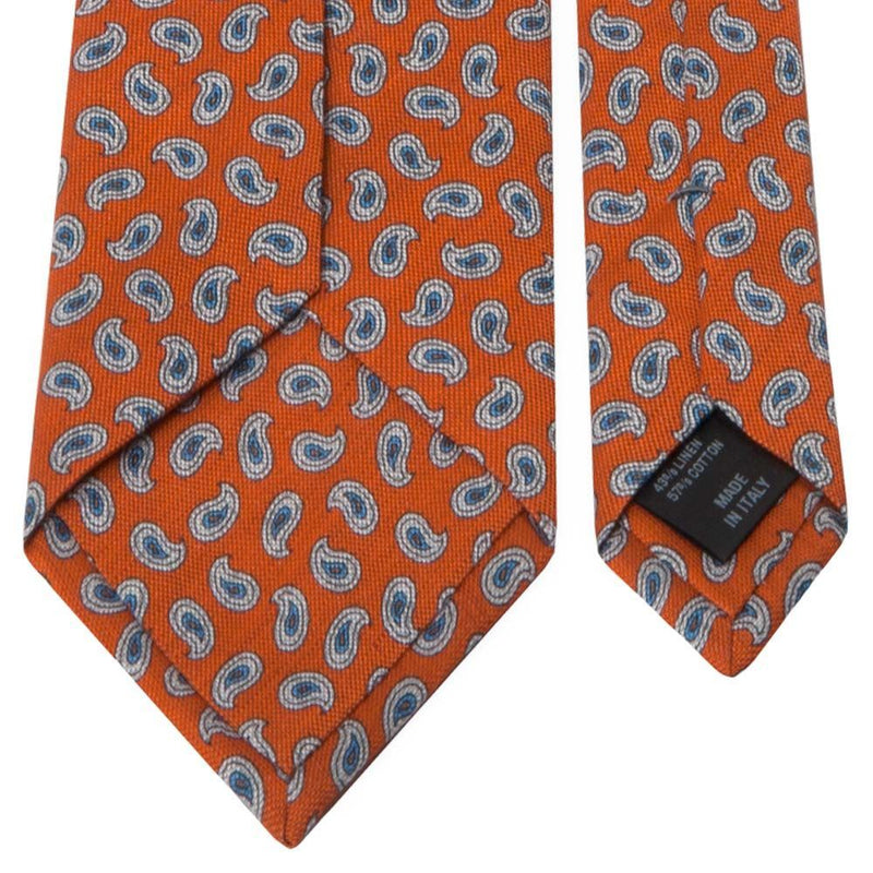 Krawatte aus Baumwoll-/Leinen-Gemisch in Orange mit Paisley-Muster von BGENTS Rückseite