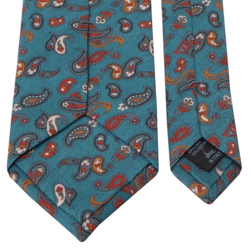 Krawatte aus Baumwoll-/Leinen-Gemisch in Petrolblau mit Paisley-Muster von BGENTS Rückseite