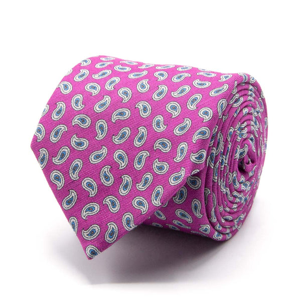 Krawatte aus Baumwoll-/Leinen-Gemisch in Pink mit Paisley-Muster von BGENTS