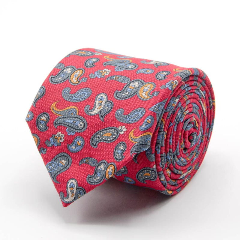 Krawatte aus Baumwoll-/Leinen-Gemisch in Rot mit Paisley-Muster von BGENTS