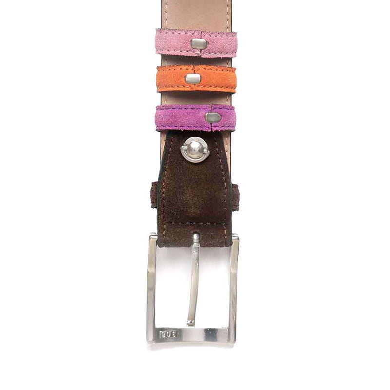 Gürtel aus Veloursleder in Braun mit drei konstrastfarbene Wechselschlaufen von BGENTS Unterseite