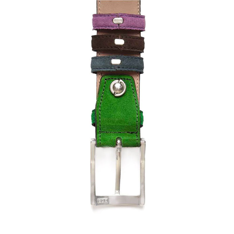Gürtel aus Veloursleder in Grün mit drei konstrastfarbene Wechselschlaufen von BGENTS Unterseite
