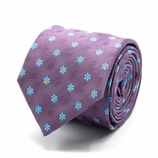 Seiden-Jacquard Krawatte in Aubergine mit hellblauem Blüten-Muster von BGENTS