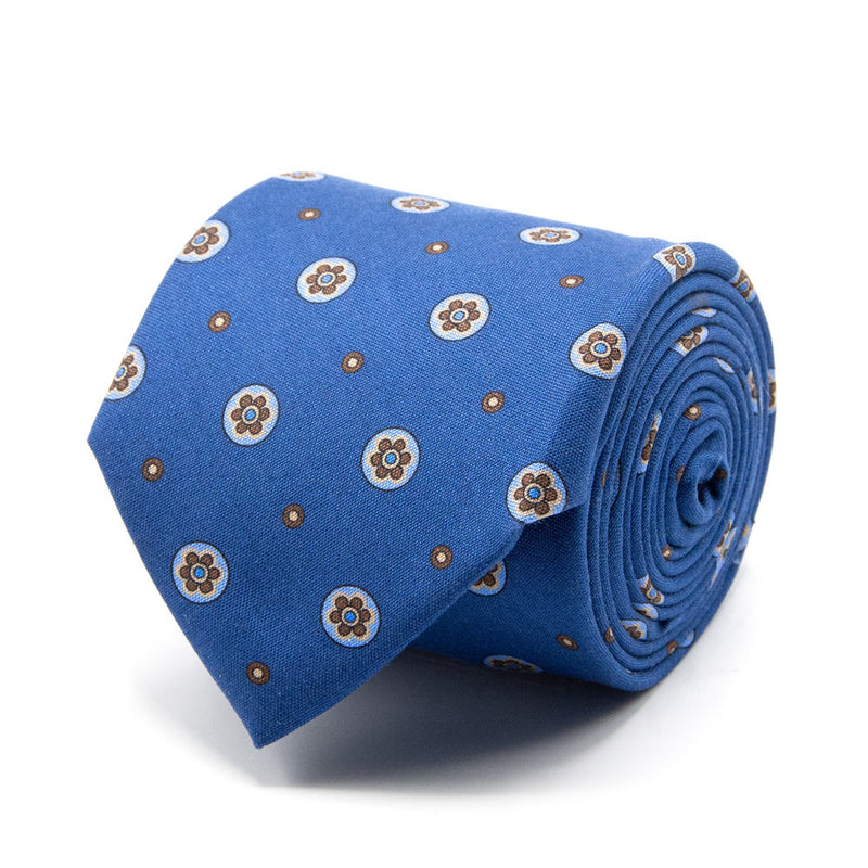 Blaue Krawatte aus Shantung-Seide mit Blüten-Muster von BGENTS