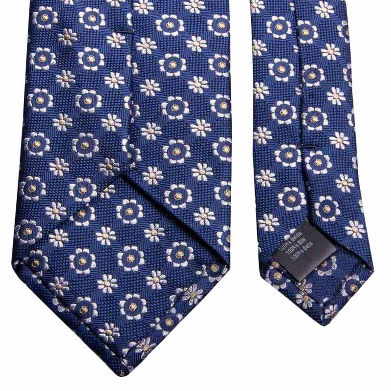 Seiden-Jacquard Krawatte in Blau mit floralem Muster von BGENTS Rückseite