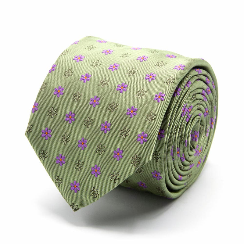 Seiden-Jacquard Krawatte in Aubergine mit hellblauem Blüten-Muster von BGENTS