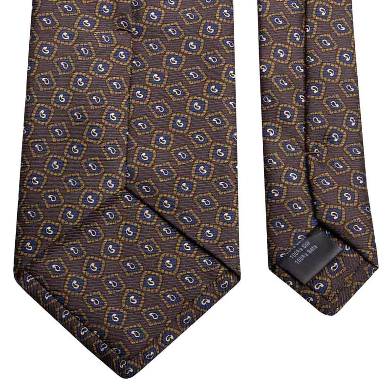 Braune Saglia-Krawatte aus reiner Seide mit mini Paisley-Muster von BGENTS Rückseite
