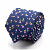 Dunkelblaue Seiden-Jacquard Krawatte mit Blüten-Muster von BGENTS