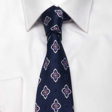 Blüten-Muster┃BGENTS mit Blaue Seiden-Jacquard Krawatte