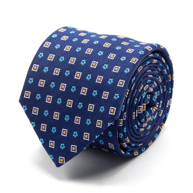 Dunkelblaue Seiden-Jacquard Krawatte mit geometrischem Muster von BGENTS