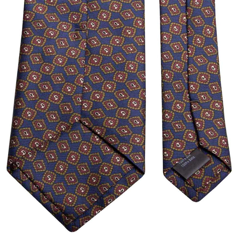 Dunkelblaue Saglia-Krawatte aus reiner Seide mit mini Paisley-Muster von BGENTS Rückseite