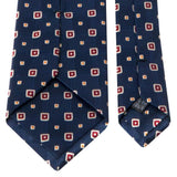 Dunkelblaue Seiden-Jacquard Krawatte mit geometrischem Muster von BGENTS Rückseite