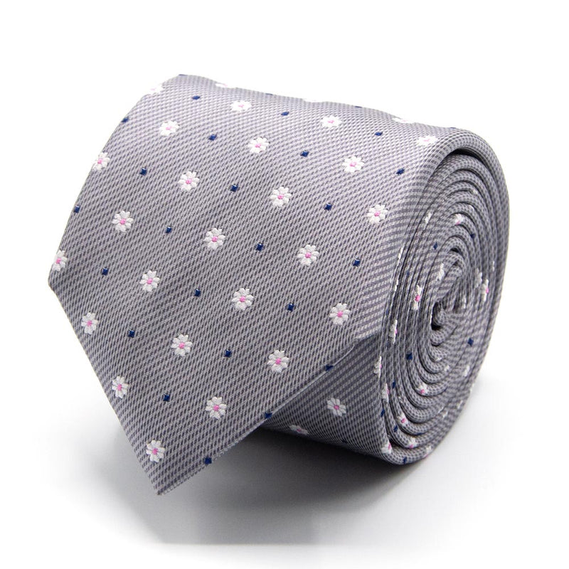 Graue Seiden-Jacquard Krawatte mit Blüten-Muster von BGENTS