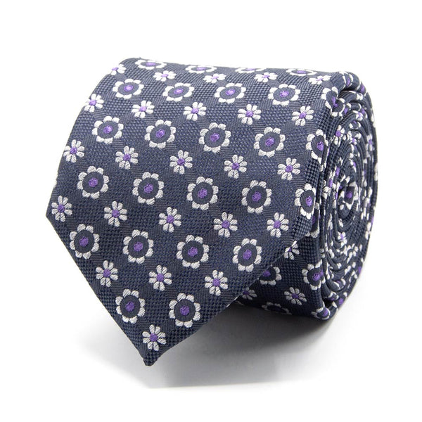 Graue Seiden-Jacquard Krawatte mit floralem Muster von BGENTS