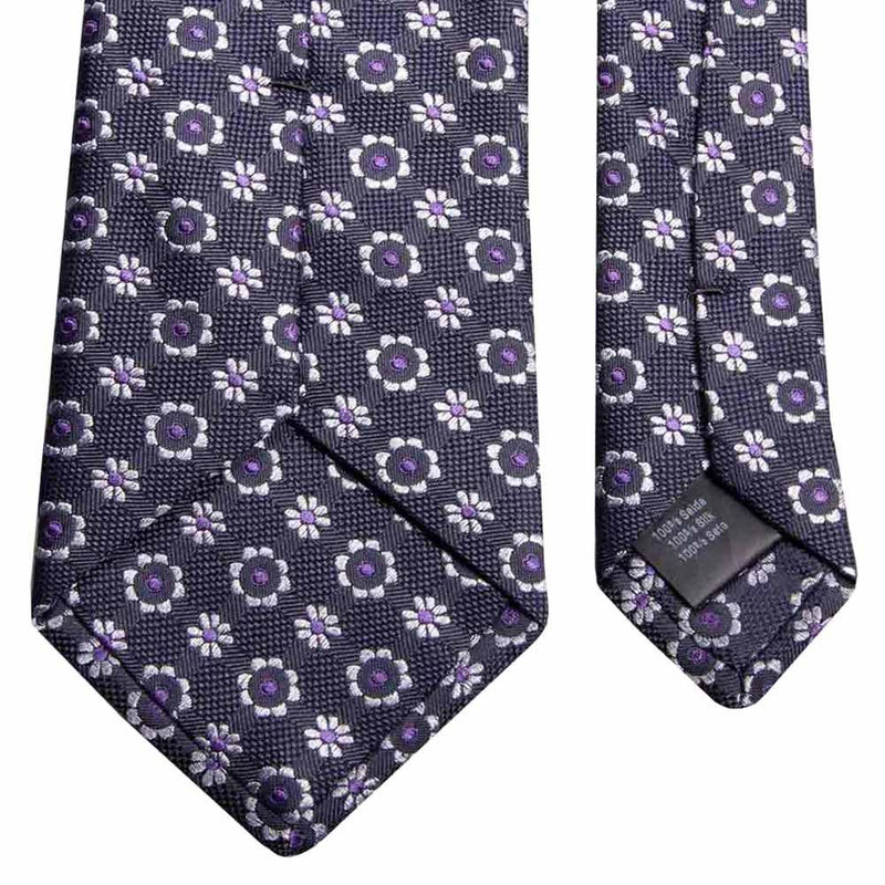 Graue Seiden-Jacquard Krawatte mit floralem Muster von BGENTS Rückseite