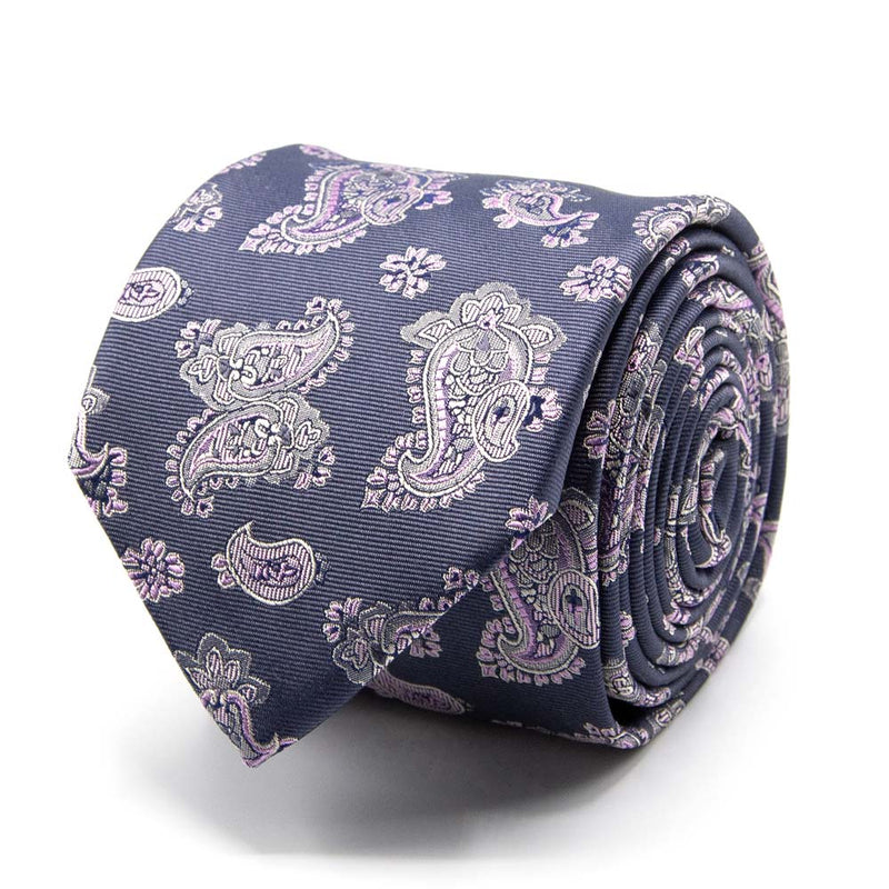 Graue Seiden-Jacquard Krawatte mit Paisley-Muster von BGENTS