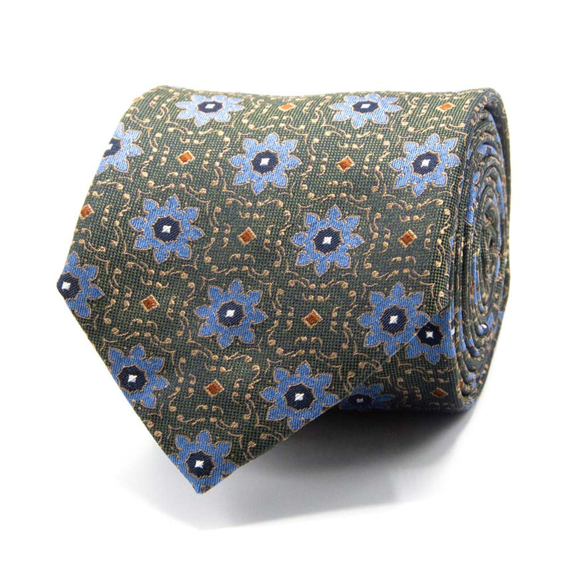 Seiden-Jacquard Krawatte in Grün mit Blüten-Muster von BGENTS
