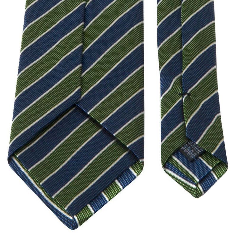 Grün/Blau Gestreifte Seiden-Jacquard Krawatte von BGENTS Rückseite