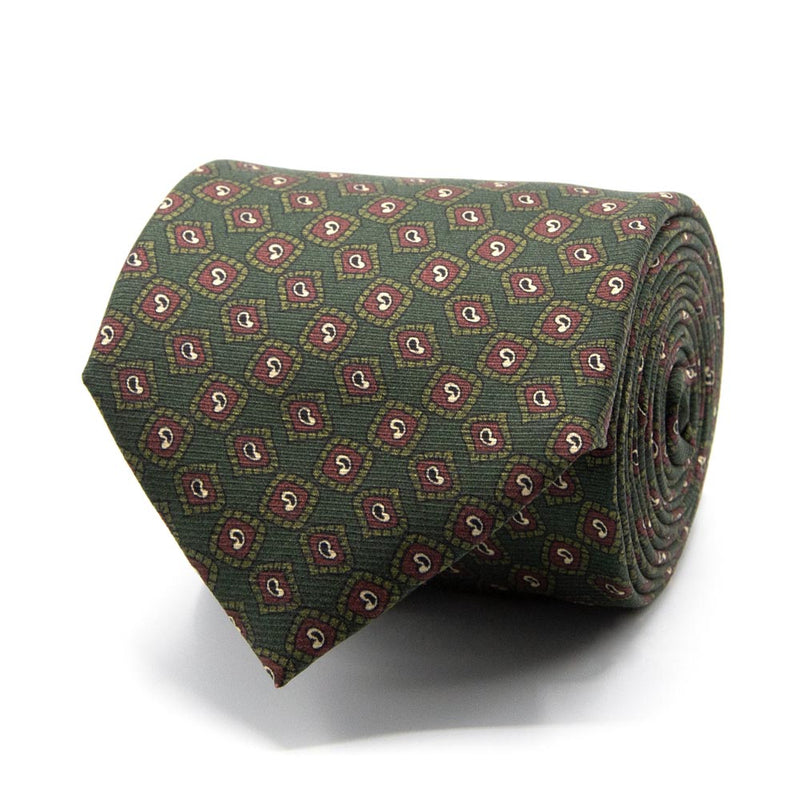 Grüne Saglia-Krawatte aus reiner Seide mit mini Paisley-Muster von BGENTS