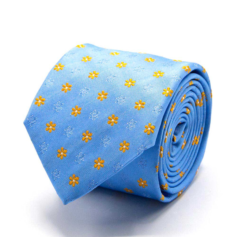 Hellblaue Seiden-Jacquard Krawatte mit gelben Blüten-Muster von BGENTS
