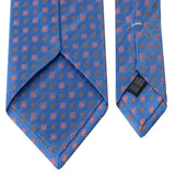 Hellblaue Seiden-Jacquard Krawatte mit Quadraten und Blüten von BGENTS Rückseite