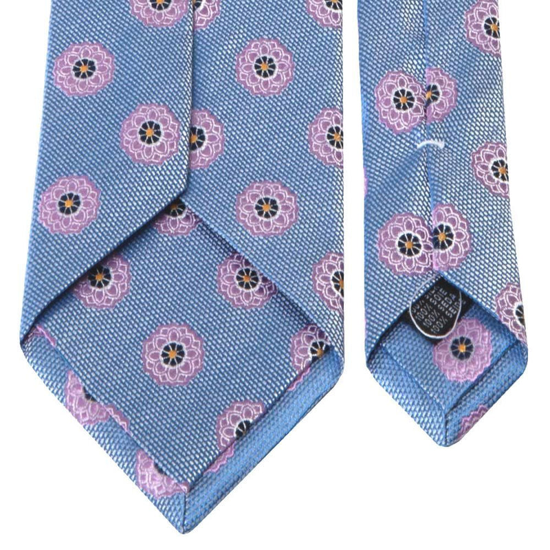 Hellblaue Seiden-Jacquard Krawatte mit rosa Blüten-Muster von BGENTS Rückseite