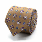 Hellbraune Seiden-Jacquard Krawatte mit geometrischem Muster in Lila und Blau von BGENTS
