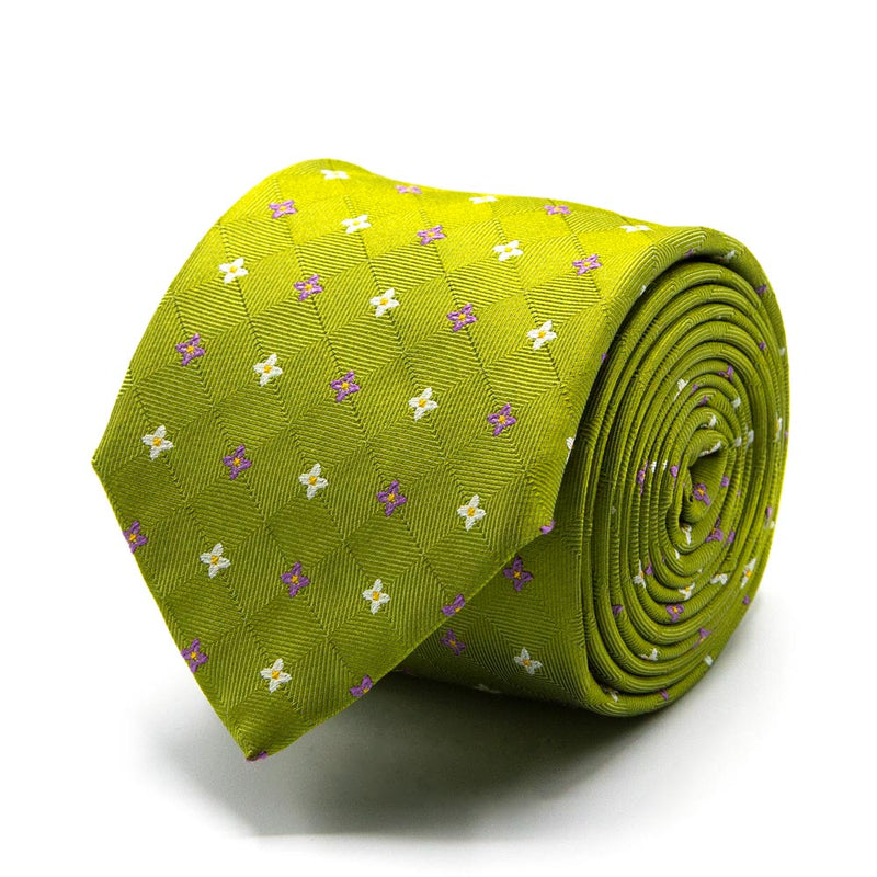 Hellgrüne Seiden-Jacquard Krawatte mit Blüten-Muster von BGENTS