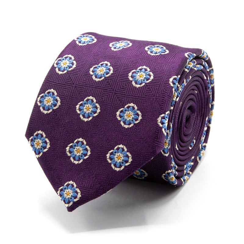 Lila Seiden-Jacquard Krawatte mit Blüten-Muster von BGENTS