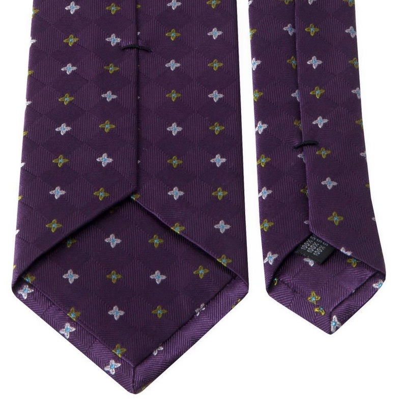 Seiden-Jacquard Krawatte in Ultra-Violet mit Blüten-Muster von BGENTS Rückseite